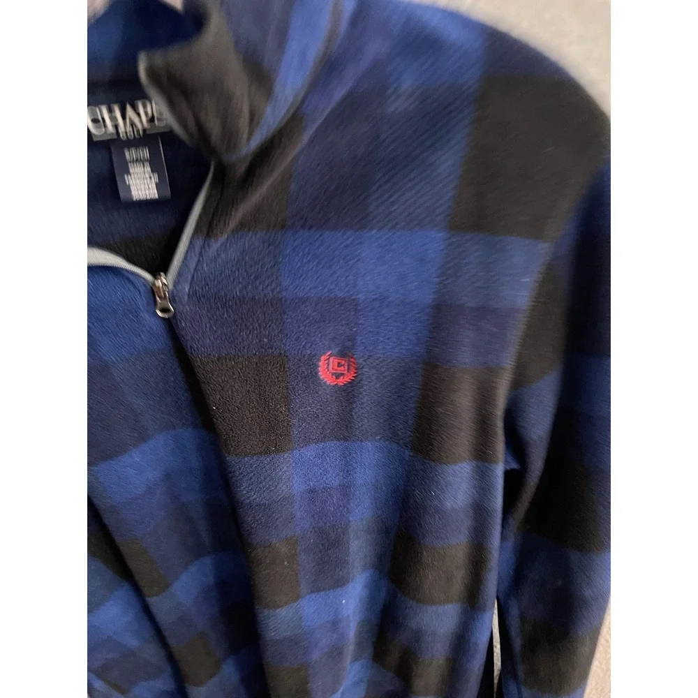 Chaps Golf Blue Black Plaid 1/4 Zip Mens Pullover Fleece Size Small
